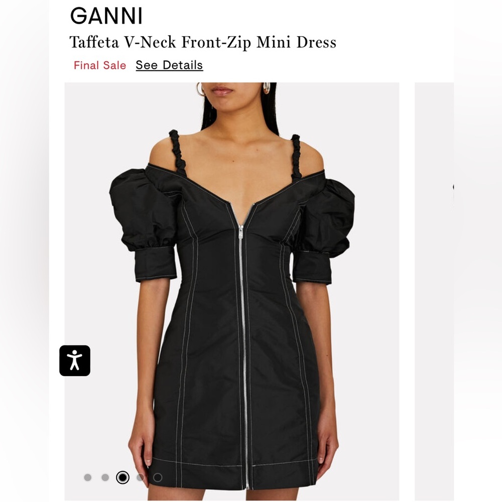 GANNI Taffeta Puff-Shoulder Mini Dress
